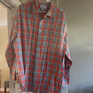 Southern Tide Men's Orange and Blue Plaid Shirt
